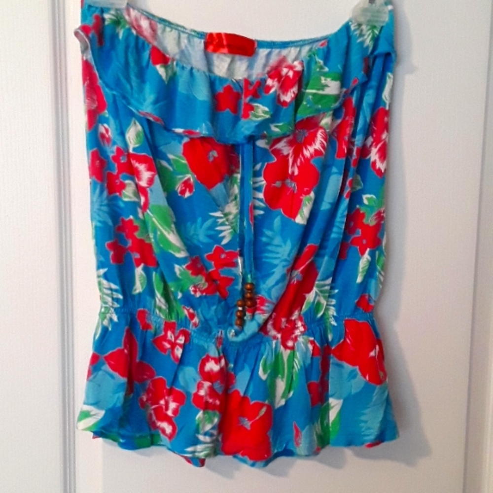 💕Y2K CUTE VINTAGE💕Bluecrush tropical strapless top